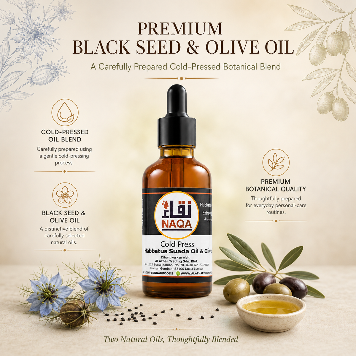 Naqa cold press habbatu Sauda oil with olive oil