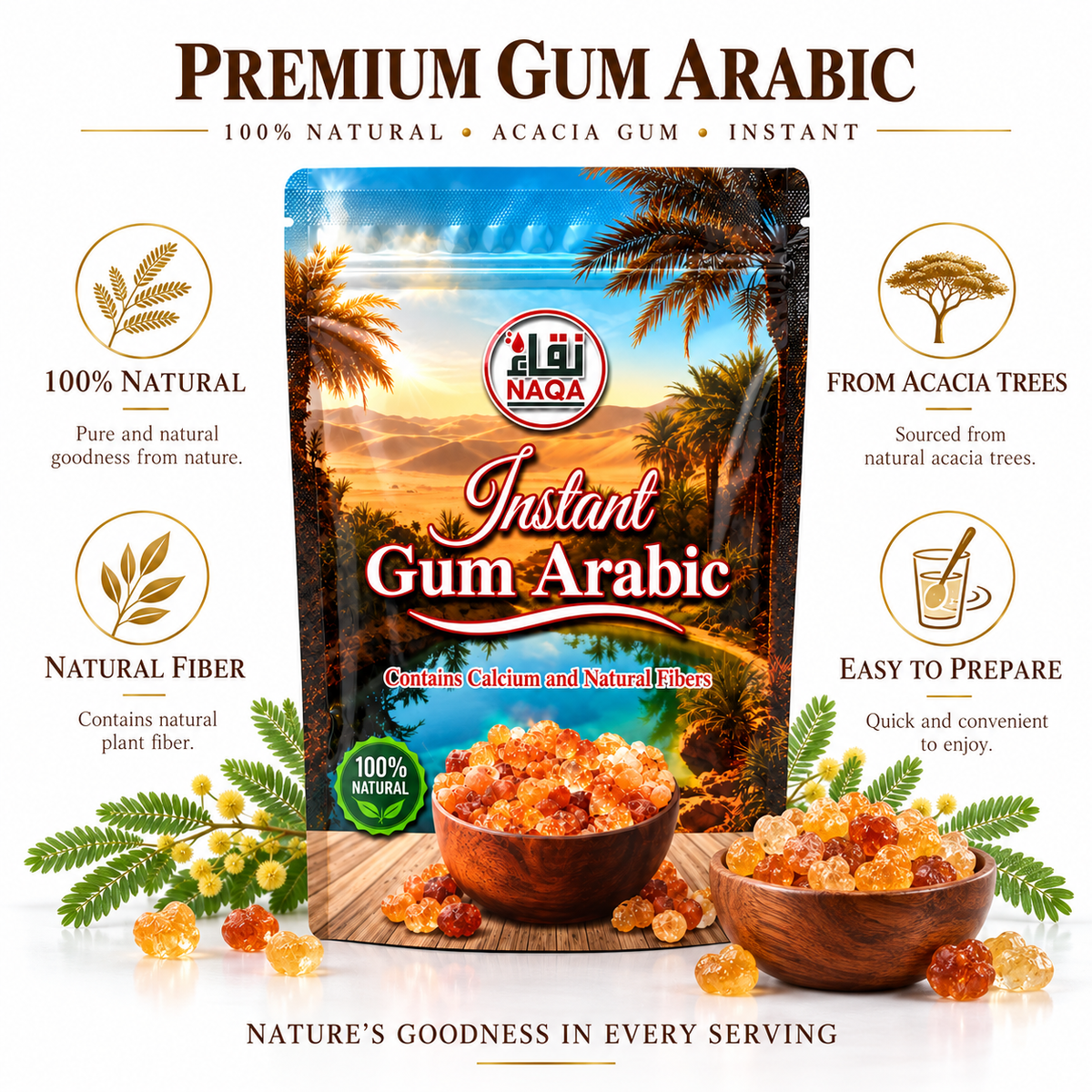 NAQA Instant Gum Arabic  100% Natural Acacia Gum